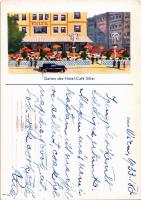 1933 Wien, Vienna, Bécs; Hotel Café Siller advertisement with garden on the backside. Schwedenplatz ...