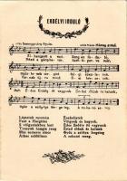 Erdélyi induló, kottás képeslap. Kiadja a Székely Naptárak kiadóvállalata (Marosvásárhely) - "Becsüljük meg nemzeti viseletünket, hogy általa mi is megbecsültessünk" / Transylvanian marching song, Hungarian irredenta propaganda, sheet music (EK)