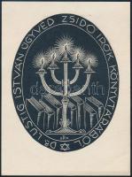 Radványi Román Károly (1900-1957): Zsidó írók könyvtárából, dr. Lustig István ügyvéd (judaika ex libris), 1935. Fametszet, papír, jelzett, hátoldalán a művész bélyegzőjével. 9,5x7,5 cm.