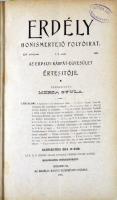 1905-1907 Erdély. Honismertető folyóirat. Az Erdélyi Kárpát-Egyesület és Múzeumának értesítője. Szerk.: Merza Gyula. XIV. évf. 1-12. sz. ; XV. évf. 1-12. sz.; XVI. évf. 1-12. sz. Teljes évfolyamok! Kolozsvár, 1905-1907, Erdélyi Kárpát-Egyesület, IV+188;+IV+1-64 p.+1 t.+65-188;+IV+188 p. +1 (kihajtható térkép) t. Fekete-fehér képanyaggal illusztrált. Korabeli reklámokkal. Néhány bekötött papírborítóval. Átkötött félvászon-kötés, kopott borítóval, egy lapon nagyobb hiánnyal (161/162 p.)