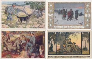 17 db RÉGI katonai képeslap: főleg osztrák-magyar művészlapok / 17 pre-1945 military art postcards, ...