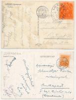 Losonc, Lucenec; - 2 db RÉGI város képeslap zsinagógával / 2 pre-1945 town-view postcards with synag...