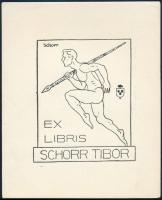 Schorr Tibor (?-?): Ex libris Schorr Tibor (art deco könyvjegy). Nyomat, papír, jelzett a nyomaton. 9x7,5 cm
