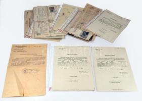 cca 1919-1949 Vince Tivadar (szül. Weiss) (1895-?) zsidó származású üvegtechnikus, gyártulajdonos (Vince Tivadar ,,Pascal" Üvegtechnikai Üzem tulajdonosa), valamint fia, Vince László (1921-?) irathagyatéka, érdekes dokumentumokkal, közte zsidókra vonatkozó rendelkezések alól mentesítő okiratok (3 db), közmunkaszolgálattal kapcsolatos irat, állampolgársági bizonyítvány, születési és házassági anyakönyvi kivonatok, iparigazolványok, stb., változó állapotban.