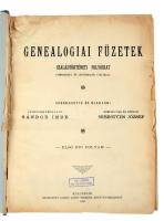 Geneaológiai füzetek. I-V. évfolyam. Teljes évfolyamok! Szerk.: csíkszentmihályi Sándor Imre, köröspataki és köpeczi Sebestyén József. Kolozsvár, 1903-1907, Gámán János örököse, XII+140 p.+1 t.;+XII+160 p.;+XIV+120 p.;+XIV+124 p.;+IV+108 p. Átkötött egészvászon-kötés, néhány lapon szakadással, sérüléssel, a vége felé foltos lapokkal, benne javított, restaurált lapokkal.