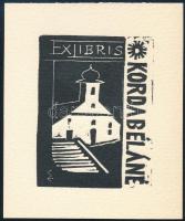 Soltra Elemér (1922-2013): Ex libris Korda Béláné. Linómetszet, papír, jelzett a metszeten, 8x6 cm