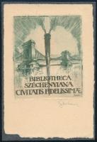 Sterbenz Károly (1909-1993): Bibliotheca Széchenyiana Civitatis Fidelissimae. Rézkarc, papír, jelzett, lap teteje papírra kasírozva, 6.5x5.5 cm.