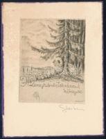 Sterbenz Károly (1909-1993): Menyhárd Istvánné könyve. Rézkarc, papír, jelzett, lapszéli elszíneződéssel, lap teteje papírra kasírozva, 8.5x6.5 cm.
