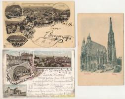 3 db RÉGI (1905 előtti) osztrák város képeslap: Bécs (dombornyomott), Bécsújhely (litho), Baden (litho) / 3 pre-1905 Austrian town-view postcards: Wien (Emb.), Wiener Neustadt (litho), Baden (litho)
