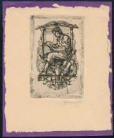 Sterbenz Károly (1909-1993): Ex libris Sterbenz. Rézkarc, papír, jelzett, lap teteje papírra kasírozva, 7x5 cm.