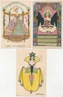 3 db RÉGI művészi képeslap: 2 Kőszegi Bella és 1 osztrák művészlap / 3 pre-1945 art postcards: 2 Hungarian (Bella Kőszegi) and 1 Austrian (B.K.W.I 4637-5.)