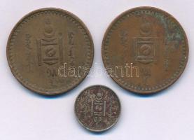 Mongólia 1925. 10m Cu + 5m (2x) Cu T:VF patina Mongolia 1925. 10 Möngö Cu + 5 Möngö (2x) Cu C:VF patina