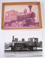 2 db lokomotívokat ábrázoló, nagyméretű modern fotó, az egyik üvegezett keretben, 30x40 cm, 29x38,5 cm, keret: 34x43,5 cm