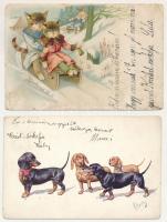 9 db RÉGI motívum képeslap: macskák és kutyák + 1 humoros cigarettázós; vegyes minőség / 9 pre-1945 ...
