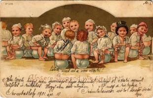 1901 Unsere Jugend wie sie lacht / Toilet humour with children. Art Nouveau, litho (EB)