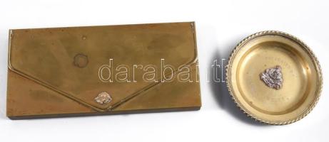 Angol indiai katona emlékei. jelzett réz tálka és doboz, katonai címerrel d: 12 cm, 20 cm