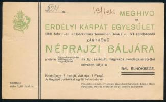 1941 Erdélyi Kárpát Egyesület Néprajzi bál meghívó