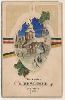 Die besten Glückwünsche zum neuen Jahr / WWI German and K.u.K. military New Year greeting hold to light art postcard (b)