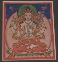 Buddhista csakli / Tsaklik. Istenséget ábrázoló miniatűr festmények, beavatási kártyák 4 db, kézzel ...