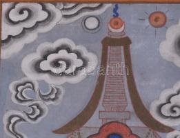 Buddhista sztupa rajza, kínai felhőkontúrokkal, paszpartuban, üvegezett keretben. 10x12 cm / 27x32 c...