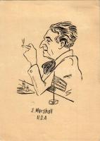 1940 J. Marshall U.S.A. 12 Karikaturen internationaler Schachmeister. Hans Hedewig's Nachf. / sakknagymesterek karikatúra. A címzett Dr. Jambrekovich László ny. külügyminisztériumi osztályfőnök / chess master caricature (EK)