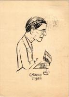 1940 G. Maroszy Ungarn. 12 Karikaturen internationaler Schachmeister. Hans Hedewig's Nachf. / Maróczy Géza (1875-1951) magyar sakkozó, sakknagymesterek karikatúra. A címzett Dr. Jambrekovich László ny. külügyminisztériumi osztályfőnök / chess master caricature (EB)