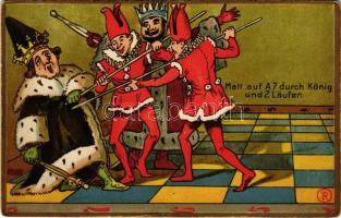 Matt auf A7 durch König und 2 Läufer. Verlag Robert Schmidt, Schicks Hofbuchhandlung / Chess art postcard (fl)