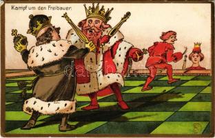 Kampf um den Freibauer. Verlag Robert Schmidt, Schicks Hofbuchhandlung / Chess art postcard (EK)