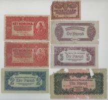 Vegyes 7db rossz tartású főleg pengőből álló bankjegy tétel: 1920-1944. 20f-2K T:VG-G