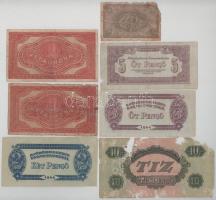 Vegyes 7db, főleg pengőből álló bankjegy tétel, közte "Vöröshadsereg Parancsnoksága" T:F-G