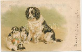 1899 (Vorläufer) Dog with puppies, litho (ázott / wet damages)