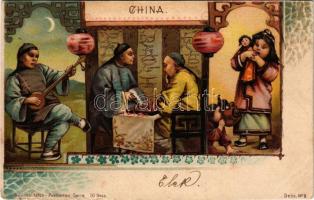 China, men playing chess. Nationalitäten-Postkarten Serie Dess. No.8. litho (EB)