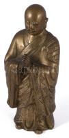 Kínai buddhista szerzetes szobra. Kína. XIX. sz. vége, finoman megmunkált, öntött sárgaréz. 20 cm    Chinese Buddhist monk statue. China. Late 19th century, finely crafted, cast brass. 20 cm