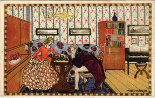 Sakk / Chess game. B.K.W.I. 670-6. s: Mitzi Marbach (fa)