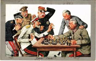 1915 Schach! Schach! / Sakk! Sakk! Antanthatalmak ellenes első világháborús katonai propaganda / Hindenburg and Conrad von Hötzendorf, WWI anti-Entente Powers military propaganda. M. Munk Wien Nr. 1036 s: Theodor Zasche (EK)