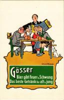 Bier gibt Feuer u. Schwung Das beste Getränk für alt u. jung. Gösser Brauerei A.G. Leoben-Göss, Steiermark-Austria / Austrian Gösser beer advertisement s: Schmidtbauer