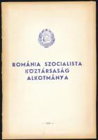 Románia Szocialista Köztársaság alkotmánya. [Bukarest], 1980, Államtanács, 31+[1] p. Kiadói tűzött papírkötés.