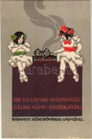 1925 Budapest Székesfőváros Gázművei reklámlap. Óh ha látnák nagypapáék: Gázzal főzni - gyerekjáték! / Hungarian gas works advertisement (fl)