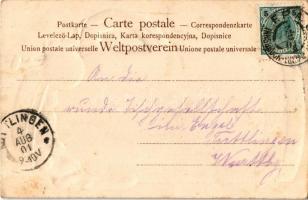 1901 Mensch, ärgere dich nicht! Münchner Hofbräuhaus / Német söröskorsós dombornyomott reklámlap / G...