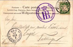 1905 Dös Krüag'l muass a Loch hab'n! Münchner Hofbräuhaus / Német söröskorsós dombornyomot...