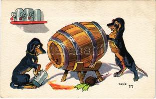 Dachshund dogs with barrel. B.K.W.I. 540-3. s: Hatz (EK)