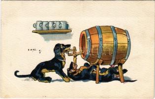 Dachshund dogs with barrel. B.K.W.I. 540-1. s: Hatz (EK)