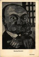 Reményi-Schneller Lajos pénzügyminiszter, náci-szimpatizáns. Nemzetiszocialista-ellenes gúnyos karikatúra / Hungarian Minister of Finance, sympathizer of the Nazis. WWII Hungarian anti-NS mocking caricature s: Gatto Nero (Wittmann Rezső) (EB)