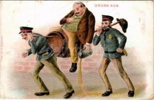 Gruss aus / Német humoros sörös lap, részeg úr / German humorous beer advertisement, drunk man. K. Sanguinetti (fa)