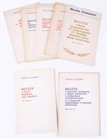 Nicolae Ceauşescu, Románia elnökének beszédei, 7 db füzet: Beszéd a fővárosi honpolgárok nagy népgyűlésén.; Beszéd az Ifjúsági Fórum megnyitásán.; Beszéd a Román Kommunista Párt Központi Bizottságánál tartott munkatanácskozáson.; stb. Bukarest, 1980, Politikai Könyvkiadó. Kiadói papírkötés.