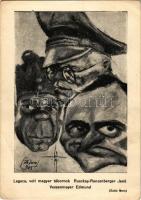 Legeza, volt magyar tábornok, Ruszkay-Ranzenberger Jenő, Vessenmayer Edmund náci szimpatizánsok. Nemzetiszocialista-ellenes gúnyos karikatúra / Legeza, Ruszkay-Ranzenberger, Vessenmayer - sympathizers of the Nazis. WWII Hungarian anti-NS mocking caricature s: Gatto Nero (Wittmann Rezső) (EB)