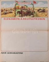 Pál György (1906-1986): Békearatás, élenjárók a begyűjtésben, propaganda plakát, papír, jelzett a plakáton, Budapesti Szikra Nyomda, kisebb szakadásokkal, hajtásnyommal, lapszéli sérülésekkel, néhány kevés apró folttal, 58x42 cm