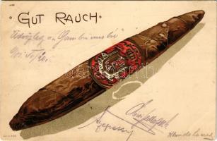 1901 Gut Rauch / Szivar művészlap / cigar art postcard. Emb. litho (lyuk / pinhole)