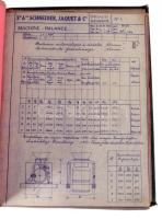 ca 1930 Schneider Jacquet &amp; Cie. által gyártott gabonaipari, malomipari berendezések műszaki adtait tartalmazó gépkönyv. Kb 90 oldalon, 90 gép leírása Egészvászon kötésben      ca 1930 Manual containing technical data of grain and milling equipment manufactured by Schneider Jacquet &amp; Cie. Approx. 90 pages, description of 90 machines. Bound in full linen