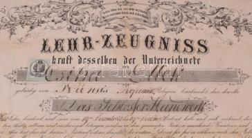 1877 Céhlevél kulcskészítő részére, Késmárki céh. Csiha Elek, a hajdúnánási Csiha Malom alapítójának...